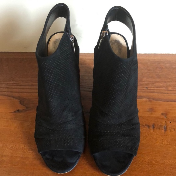 Vince Camuto Black Peep-Toed Suede Booties - Picture 2 of 8